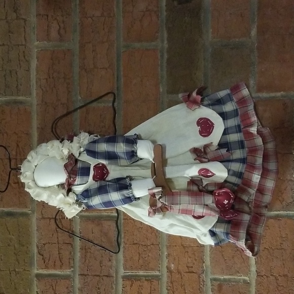 ANGEL W NO FACE & WIRE WINGS & HALO COTTON PLAID DRESS W APRON - Picture 5 of 6